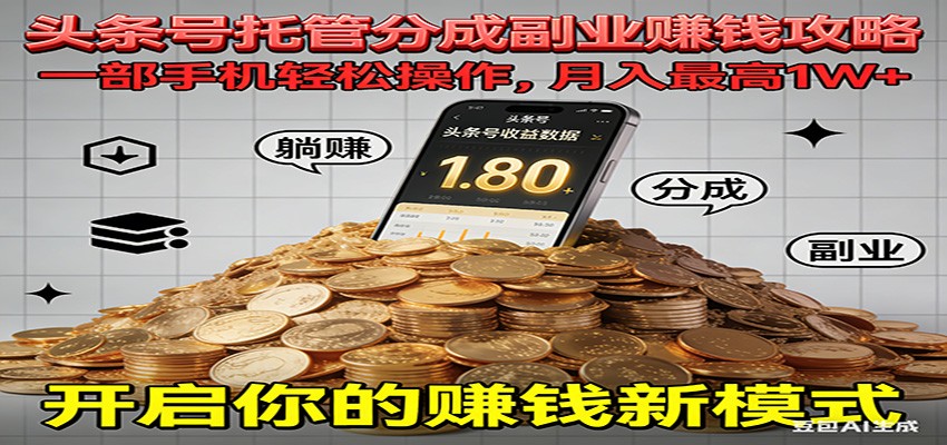 全程托管今日头条，一部手机就可以开干，最高躺赚1W+-小二项目网