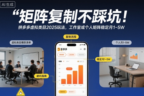 矩阵复制不踩坑！拼多多虚拟类目2025玩法，工作室或者个人矩阵稳定月1-5W【揭秘】-小二项目网