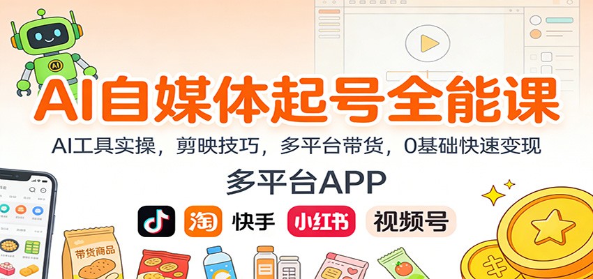 AI自媒体起号全能课：AI工具实操，剪映技巧，多平台带货，0基础快速变现-小二项目网
