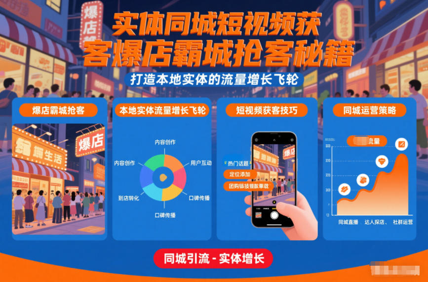 实体同城短视频获客爆店霸城抢客秘籍，打造本地实体的流量增长飞轮-小二项目网