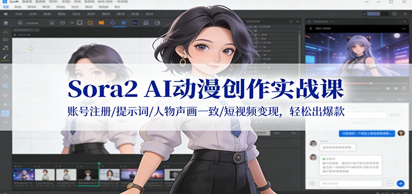 Sora2 AI动漫创作实战课：账号注册/提示词/人物声画一致/短视频变现，轻松出爆款-小二项目网