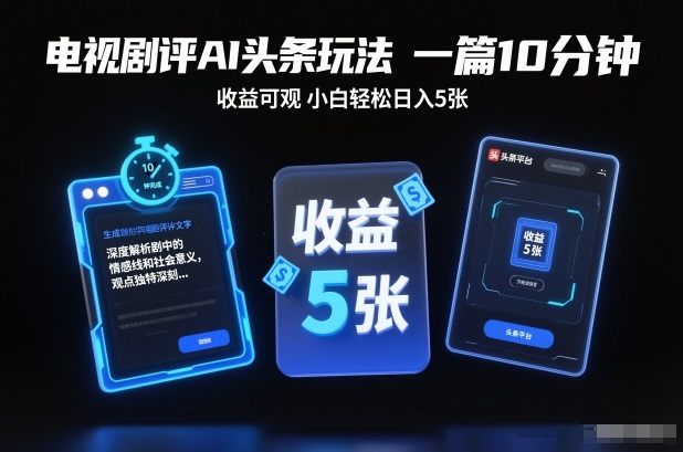 电视剧评AI头条玩法，一篇10分钟，收益可观，小白轻松日入5张+【独家】-小二项目网