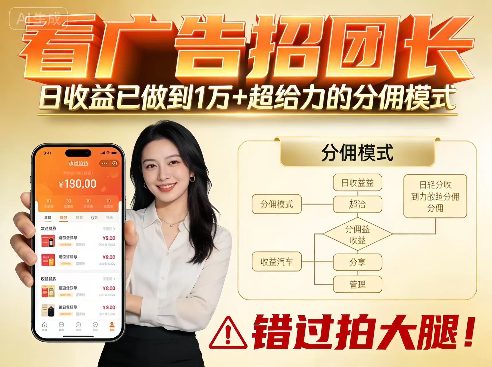 看广告招团长，团队收益已做到日入1万，分佣模式超给力，错过拍大腿-小二项目网