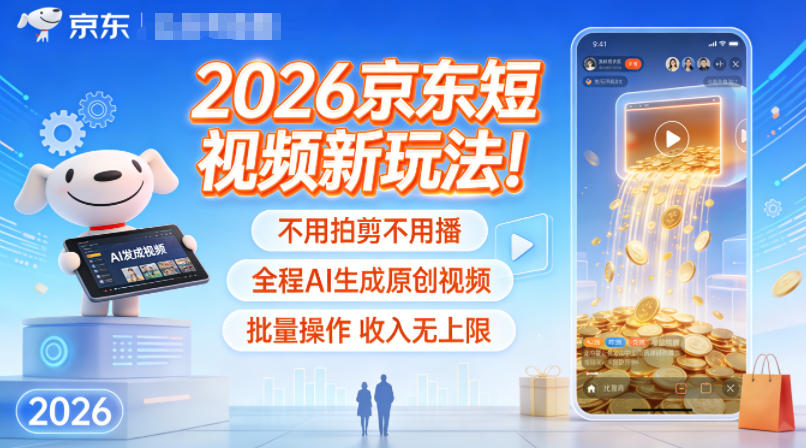2026京东短视频新玩法！不用拍剪不用播，全程AI生成原创视频，批量操作收入无上限-小二项目网