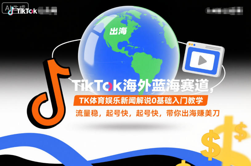 TikTok海外蓝海赛道，TK体育娱乐新闻解说0基础入门教学，流量稳，起号快，带你出海賺美刀-小二项目网
