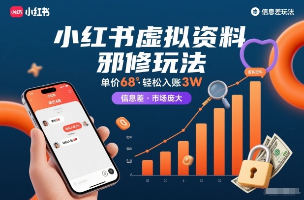 小红书虚拟资料邪修玩法，单价68，轻松入账3W，信息差玩法，市场庞大-小二项目网