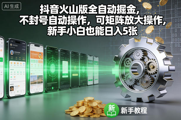 抖音火山版全自动掘金，不封号自动操作，可矩阵放大操作，新手小白也能日入5张【揭秘】-小二项目网