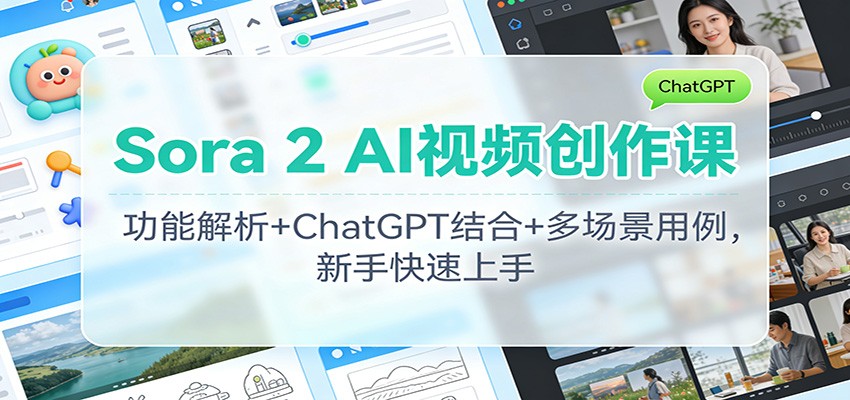 Sora 2 AI视频创作课：功能解析+ChatGPT结合+多场景用例，新手快速上手-小二项目网