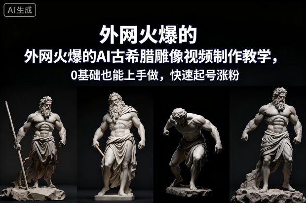 外网火爆的AI古希腊雕像视频制作教学，0基础也能上手做，快速起号涨粉-小二项目网