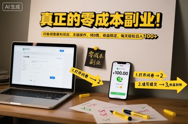 真正的零成本副业！问卷调查暴利项目，无脑操作，纯0撸，收益稳定，每天轻松日入100+【揭秘】-小二项目网