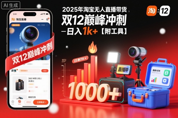 2025年淘宝无人直播带货，冲刺双12，日入1k+【附工具】【揭秘】-小二项目网
