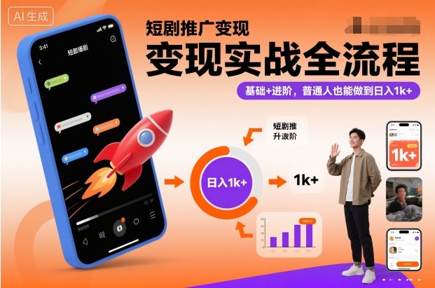 短剧推广变现实战全流程，基础+进阶，普通人也能做到日入1k+-小二项目网