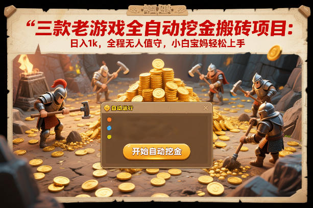 三款老游戏全自动挖金搬砖项目：日入1k，全程无人值守，小白宝妈轻松上手【揭秘】-小二项目网