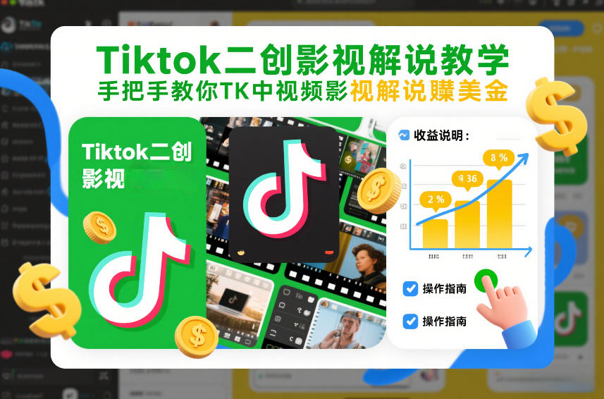 Tiktok二创影视解说教学，手把手教你TK中视频影视解说賺美金（更新26年1月）-小二项目网