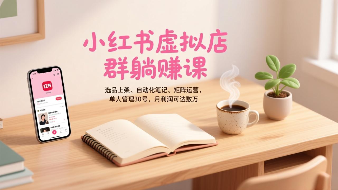 （17072期）小红书虚拟店群躺赚课，选品上架、自动化笔记、矩阵运营，单人管理30号，月利润可达数万-小二项目网