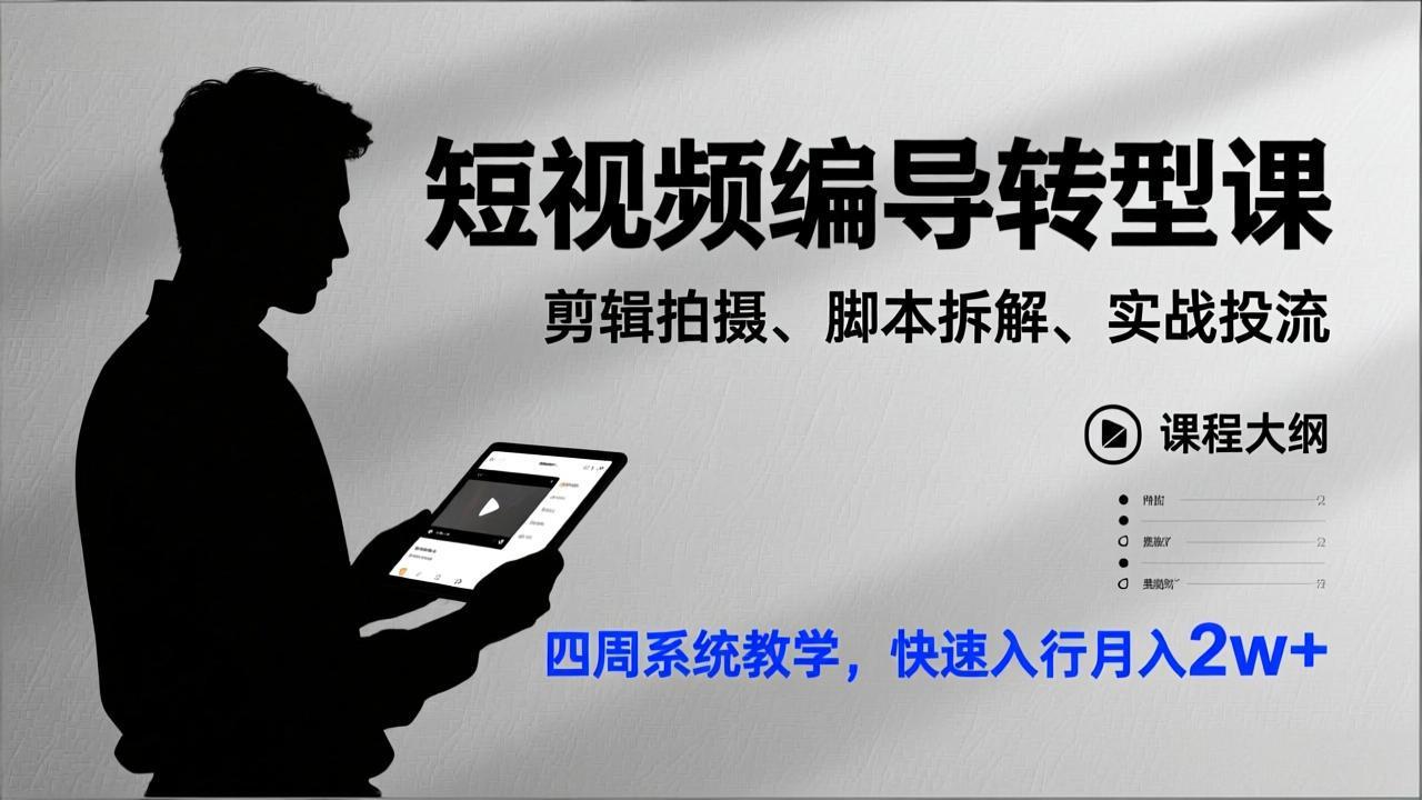 （17062期）短视频编导转型课，剪辑拍摄、脚本拆解、实战投流，四周系统教学，快速入行月入2w+-小二项目网