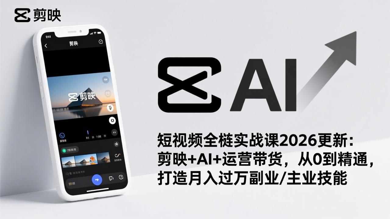 （17231期）短视频全栈实战课2026更新：剪映+AI+运营带货，从0到精通，打造月入过万副业/主业技能-小二项目网