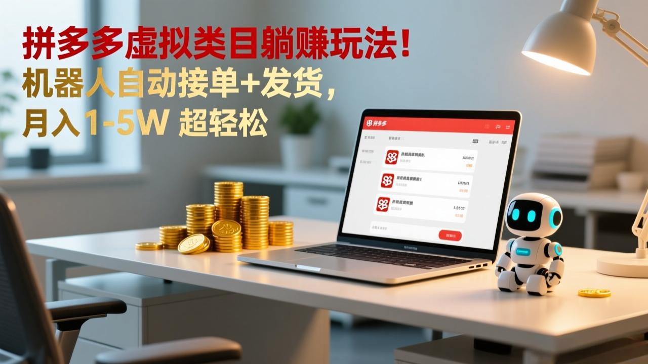（17174期）多多虚拟类目躺赚玩法！机器人自动接单+发货，月入 1-5W 超轻松-小二项目网