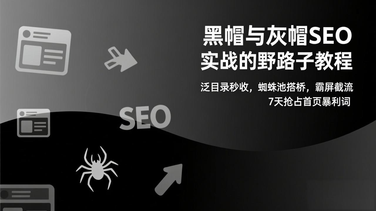 （17125期）黑帽与灰帽SEO实战的野路子教程：泛目录秒收，蜘蛛池搭桥，霸屏截流，7天抢占首页暴利词-小二项目网