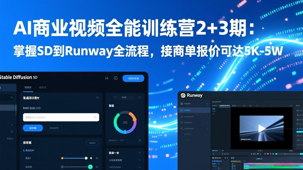 （17235期）AI商业视频全能训练营2+3期：掌握SD到Runway全流程，接商单报价可达5K-5W-小二项目网