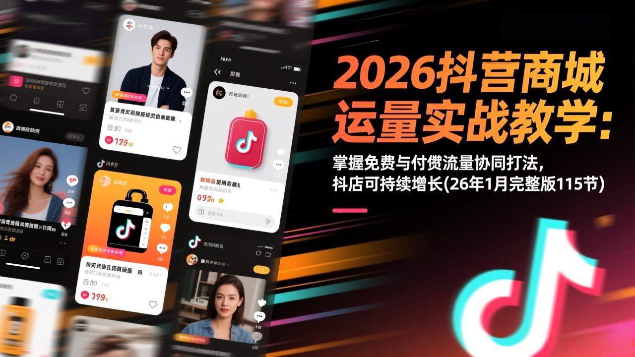 （17165期）2026抖音商城运营实战教学：掌握免费与付费流量协同打法，抖店可持续增长(26年1月完整版115节)-小二项目网