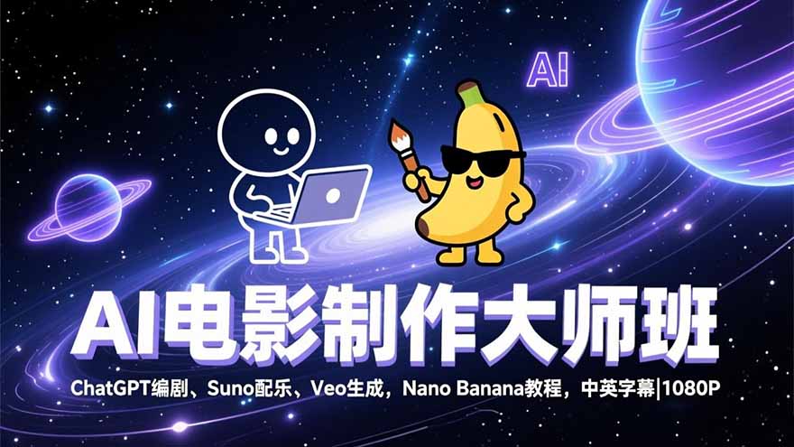 （17011期）AI电影制作大师班：ChatGPT编剧、Suno配乐、Veo生成，Nano Banana教程，中英字幕|1080P-小二项目网