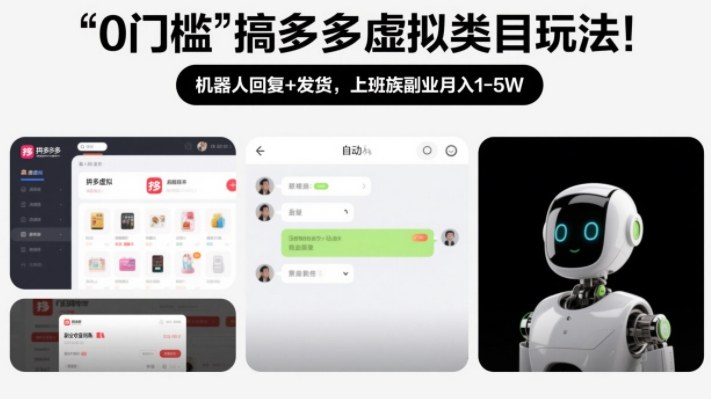 0门槛搞多多虚拟类目玩法！机器人回复+发货，上班族副业月入1-5W【揭秘】-小二项目网