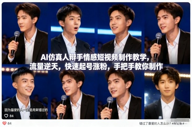 AI仿真人辩手情感短视频制作教学，流量逆天，快速起号涨粉，手把手教你制作-小二项目网