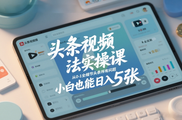 头条视频玩法实操课，从0-1全细节头条所有问题，小白也能日入5张-小二项目网