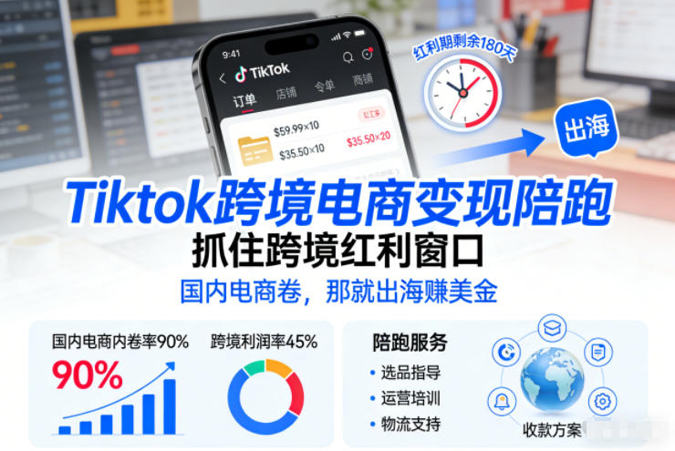 Tiktok跨境电商变现陪跑，抓住跨境红利窗口，国内电商卷，那就出海賺美金-小二项目网