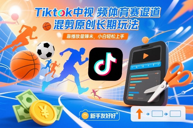 Tiktok中视频体育赛道混剪原创长期玩法，靠播放量賺米，小白轻松上手-小二项目网