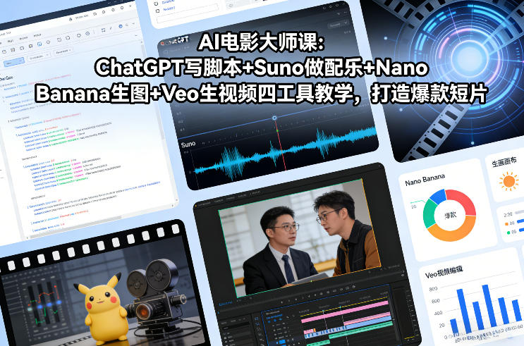 AI电影大师课：ChatGPT写脚本+Suno做配乐+Nano Banana生图+Veo生视频，打造爆款短片-小二项目网