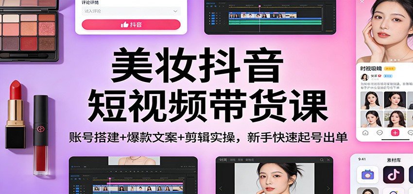 美妆抖音短视频带货课：账号搭建+爆款文案+剪辑实操，新手快速起号出单-小二项目网