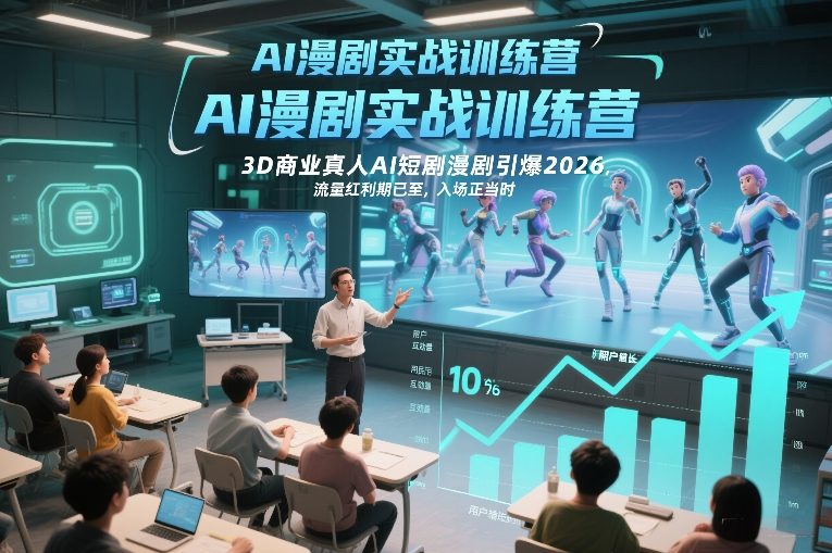 AI漫剧实战训练营，3D商业真人AI短剧漫剧引爆2026，流量红利期已至，入场正当时-小二项目网