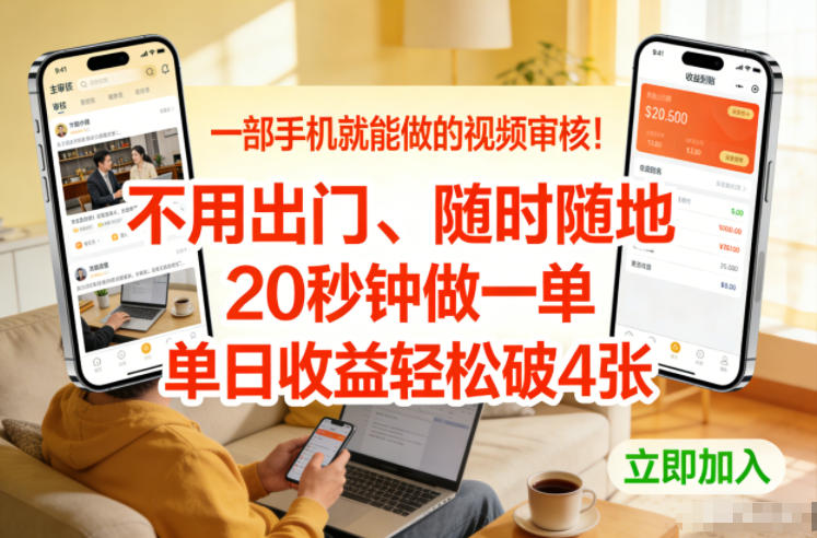 一部手机就能做的视频审核！不用出门，随时随地，20秒钟做一单，单日收益轻松破4张【揭秘】-小二项目网