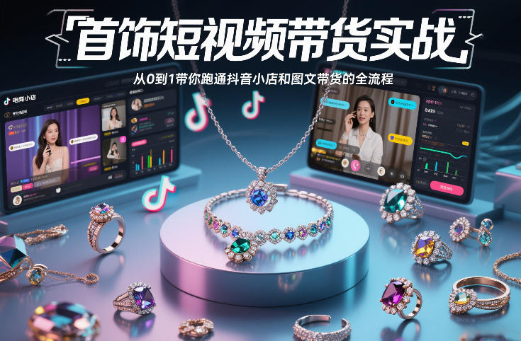首饰短视频带货实战，从0到1带你跑通抖音小店和图文带货的全流程-小二项目网