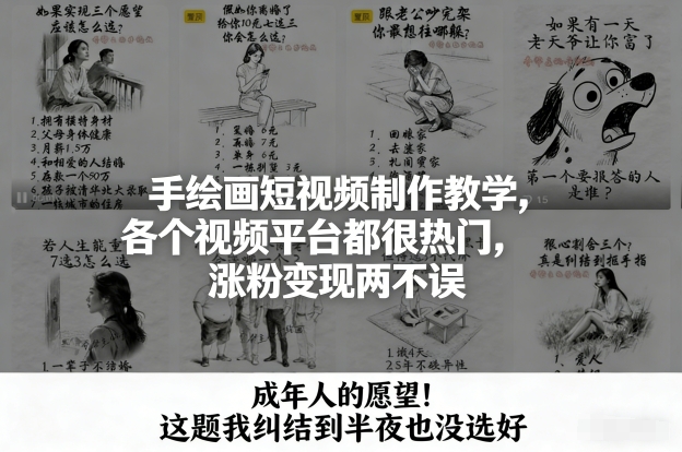 手绘画短视频制作教学，各个视频平台都很热门，涨粉变现两不误-小二项目网