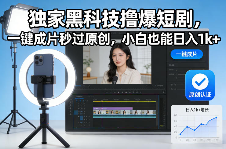 独家黑科技撸爆短剧，一键成片秒过原创，小白也能日入1k+【揭秘】-小二项目网