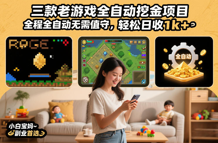三款老游戏全自动挖金项目，全程全自动无需值守，轻松日收1k+，小白宝妈副业首选【揭秘】-小二项目网
