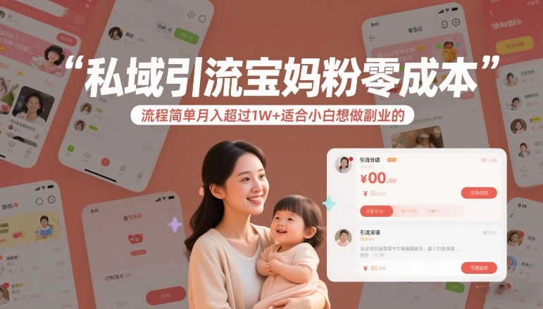 私域引流宝妈粉零成本流程简单月入超过1W+适合小白想做副业的-小二项目网