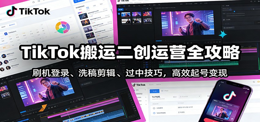 TikTok搬运二创运营全攻略：刷机登录、洗稿剪辑 、过中技巧，高效起号变现-小二项目网