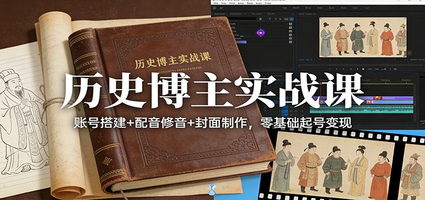 历史博主实战课：账号搭建+配音修音+封面制作，零基础起号变现-小二项目网