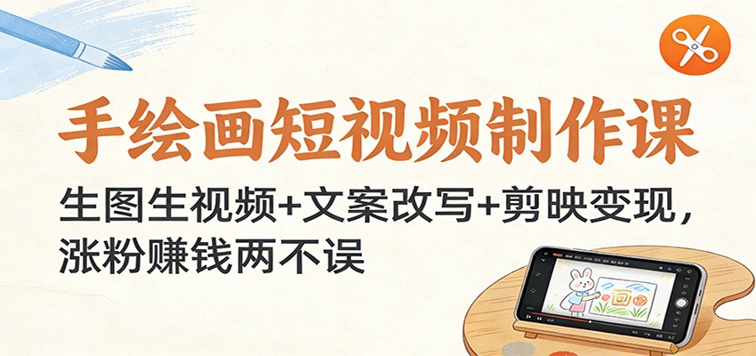 手绘画短视频制作课：生图生视频+文案改写+剪映变现，涨粉赚钱两不误-小二项目网