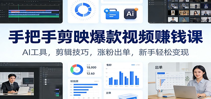 手把手剪映爆款视频赚钱课：AI工具，剪辑技巧，涨粉出单，新手轻松变现-小二项目网