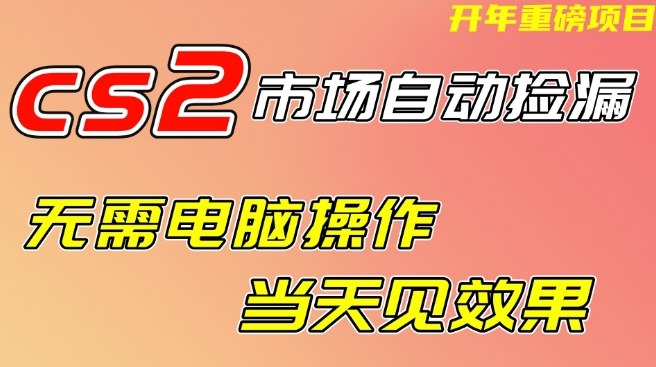 CS2市场自动捡漏项目，无需电脑操作，无需进入游戏，当天见效果，支持任何形式验证【揭秘】-小二项目网