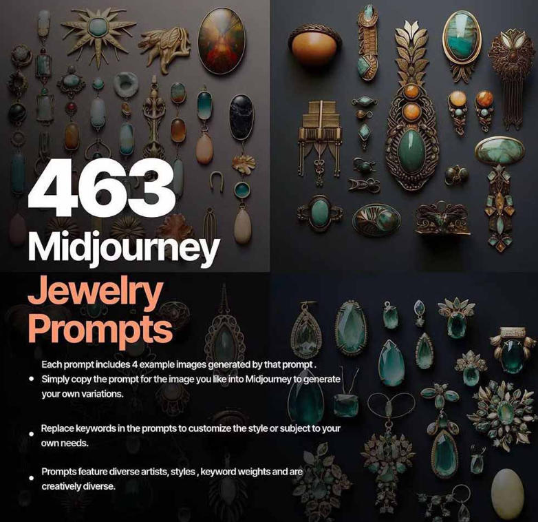 图片[2]-460+专业Midjourney珠宝摄影AI提示词戒指，项链-耳环-手链-宝石等，立即开始创作珠宝艺术-小二项目网