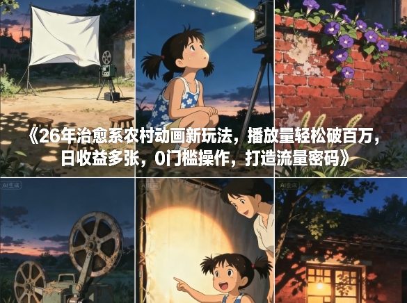 26年治愈系农村动画新玩法，播放量轻松破百万，日收益多张，0门槛操作，打造流量密码-小二项目网