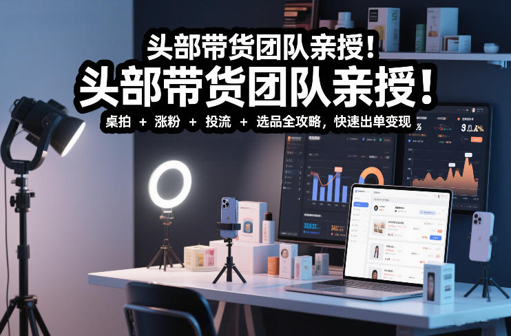 头部带货团队亲授！专业短视频实拍带货课：桌拍+涨粉+投流+选品全攻略，快速出单变现，月入2w+-小二项目网