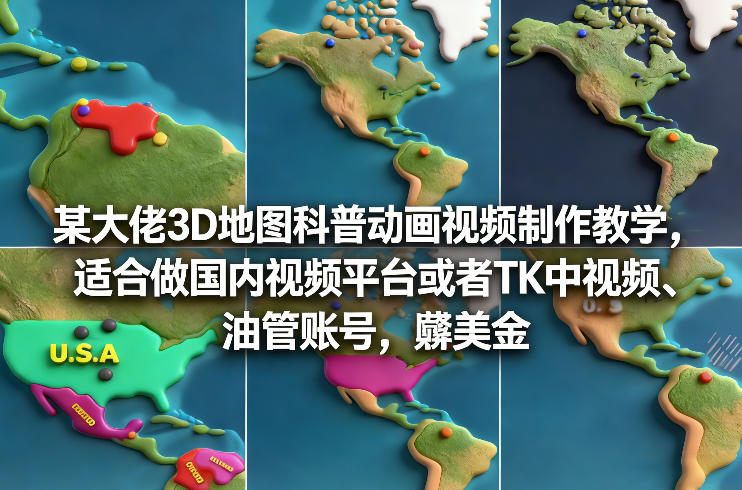 某大佬3D地图科普动画视频制作教学，适合做国内视频平台或者TK中视频、油管账号，賺美金-小二项目网