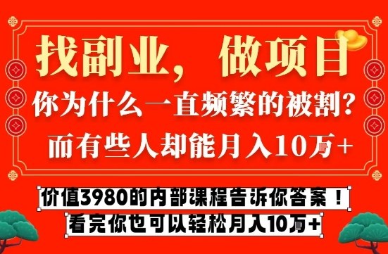 价值3980的网创内部课程，告诉你互联网创业月入10个W的秘密【揭秘】-小二项目网
